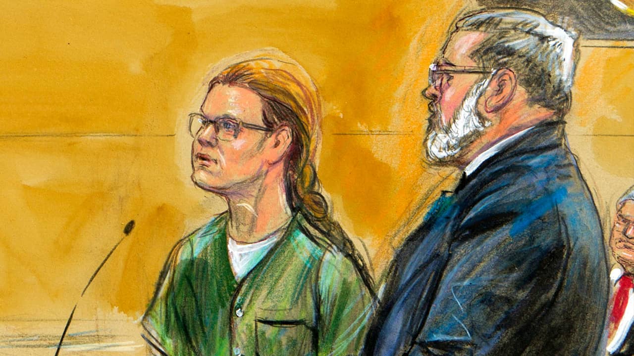 Courtroom sketch of Maria Butina and Robert Driscoll