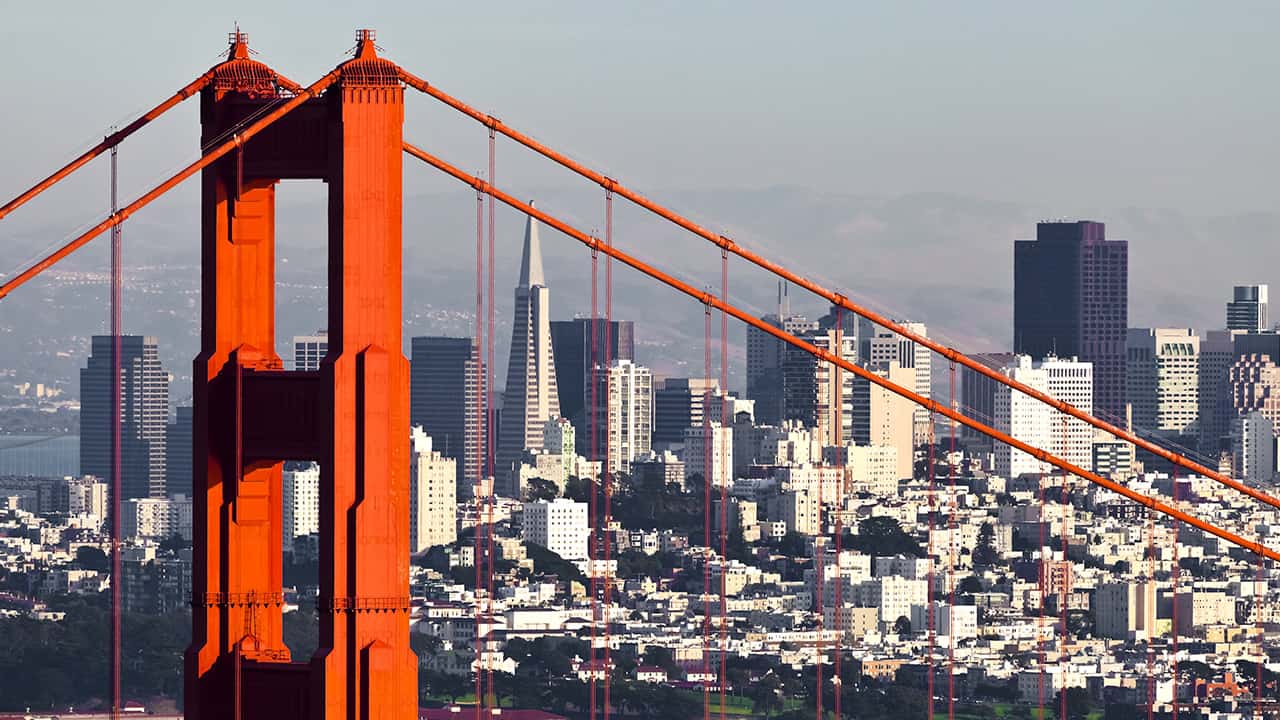 Photo of San Francisco skyline and Golden Gate Bridge