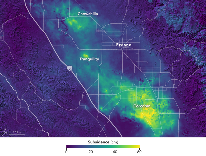 Image and chart of the sinking San Joaquin Valley