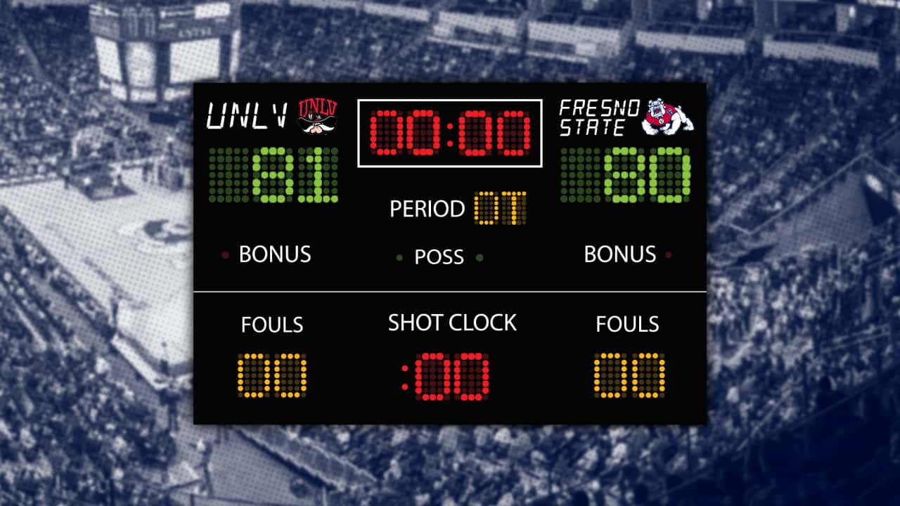 Photo of scoreboard final score Fresno State vs. UNLV