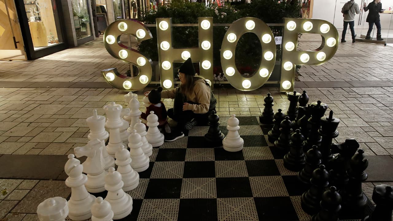 Photo of a mall decorated for Christmas