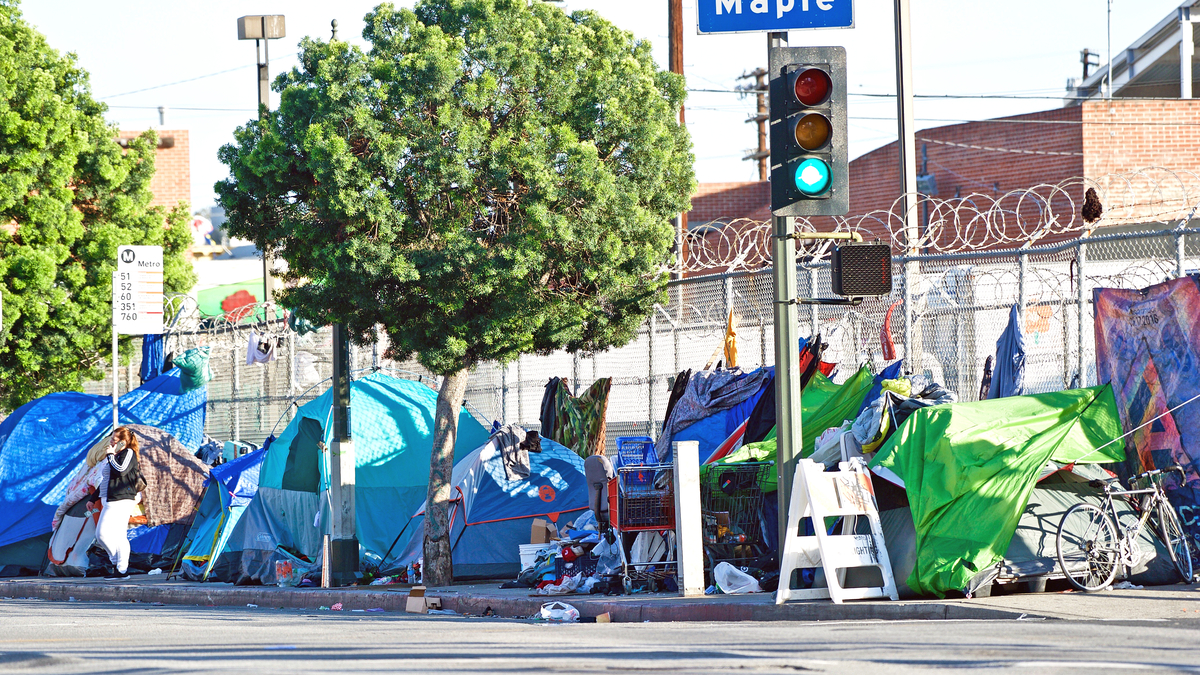 Photo of tents pitched by homeless people in Los Angeles