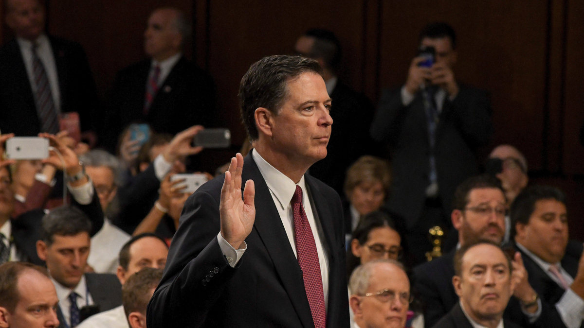 Former FBI Director James Comey testifies in front of the Senate Intelligence Committee during hearing in the Hart Senate Office building June 8, 2017, in Washington DC
