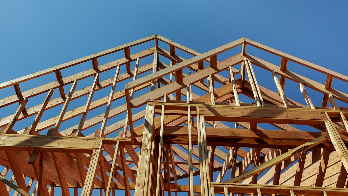 photo of a house being framed