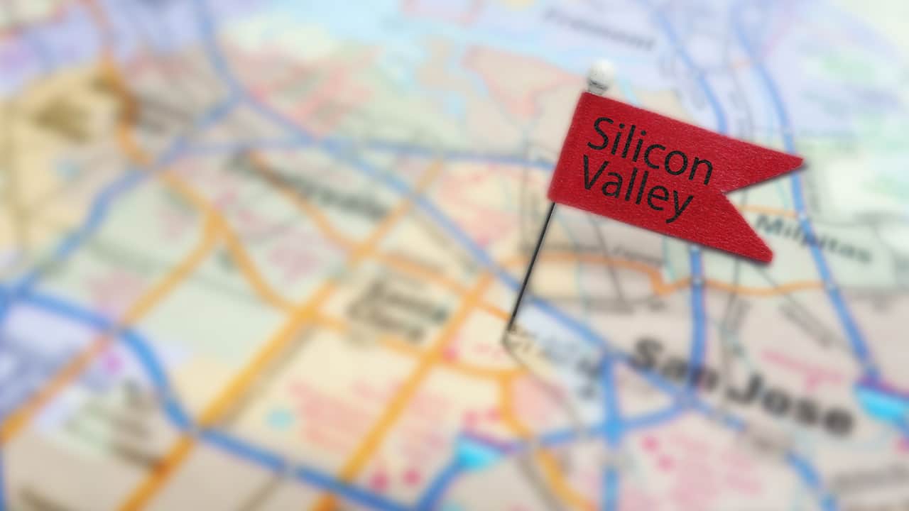 Photo of a map with a marker in Silicon Valley