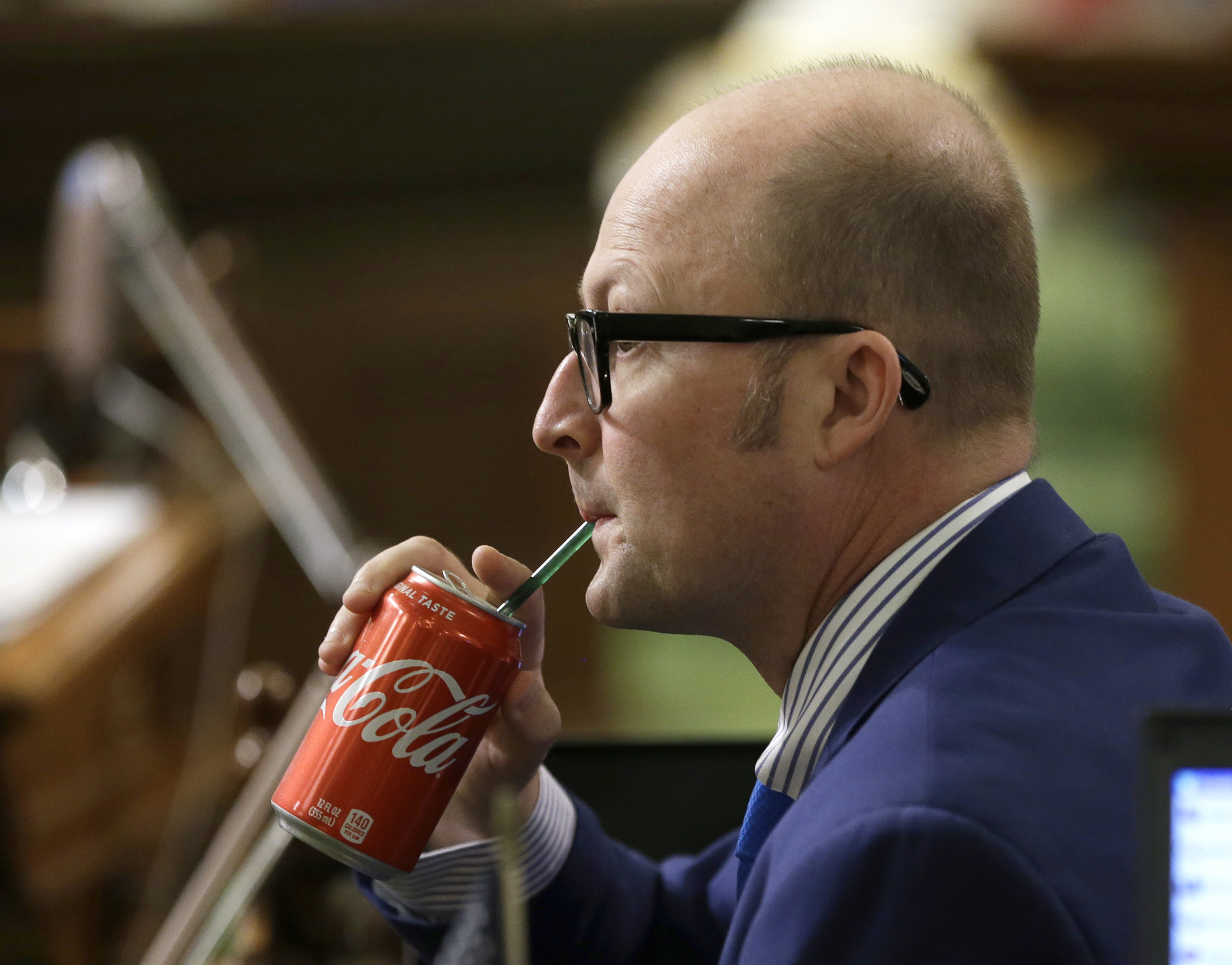 Photo of Assemblyman Matthew Harper sipping a Coca-Cola