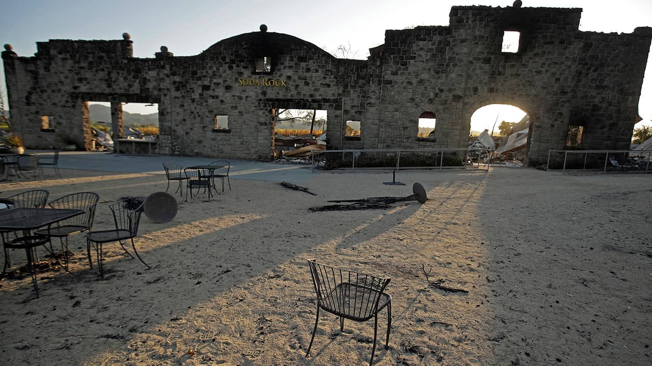 Photo of charred remains of the Soda Rock Winery