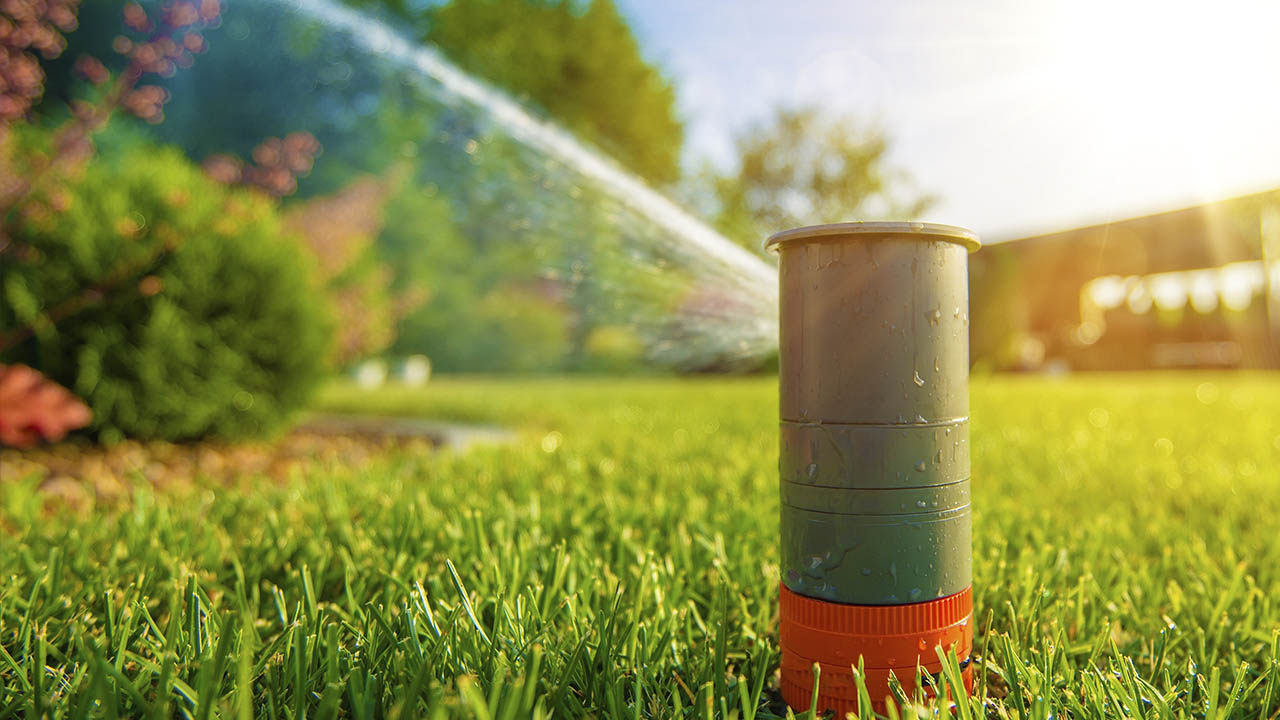 Home lawn sprinkler spraying water