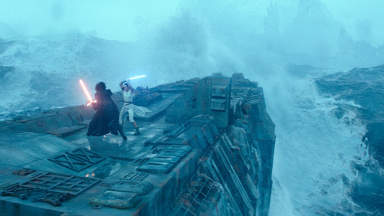 Photo of Adam Driver as Kylo Ren, left, and Daisy Ridley as Rey