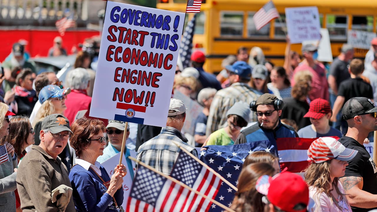 Photo of a rally outside the Missouri Capitol to protests stay-at-home orders