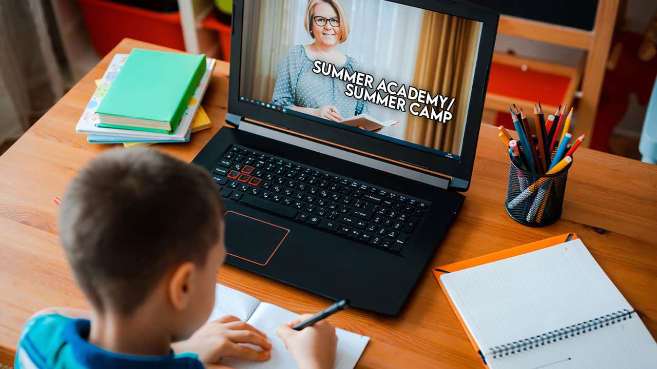 Student using laptop to catch up on studies during the coronavirus school closures