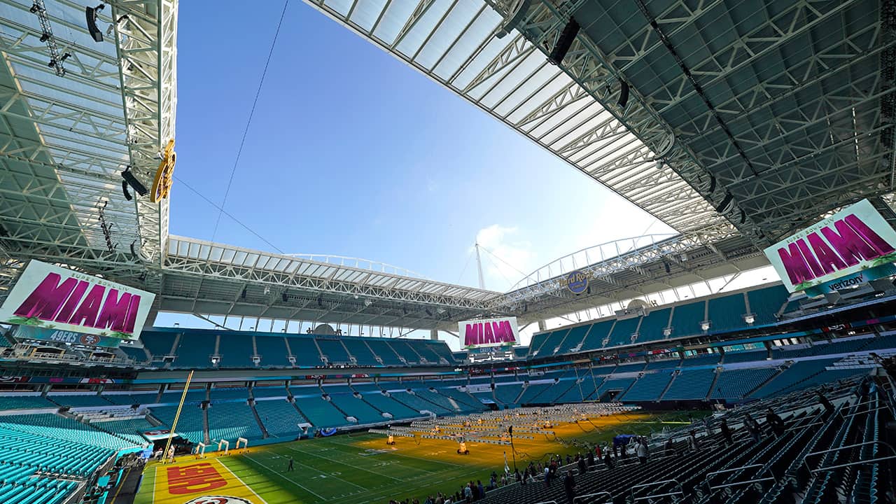 Photo of the grass field inside the Hard Rock Stadium in Miami Gardens 