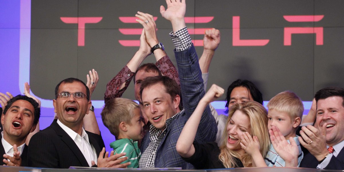 Photo of Elon Musk at Tesla Stock Offering