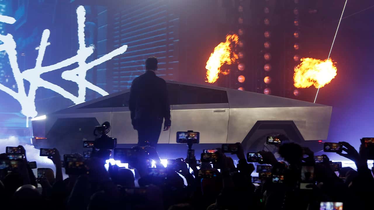 Photo of Elon Musk introducing the Cybertruck