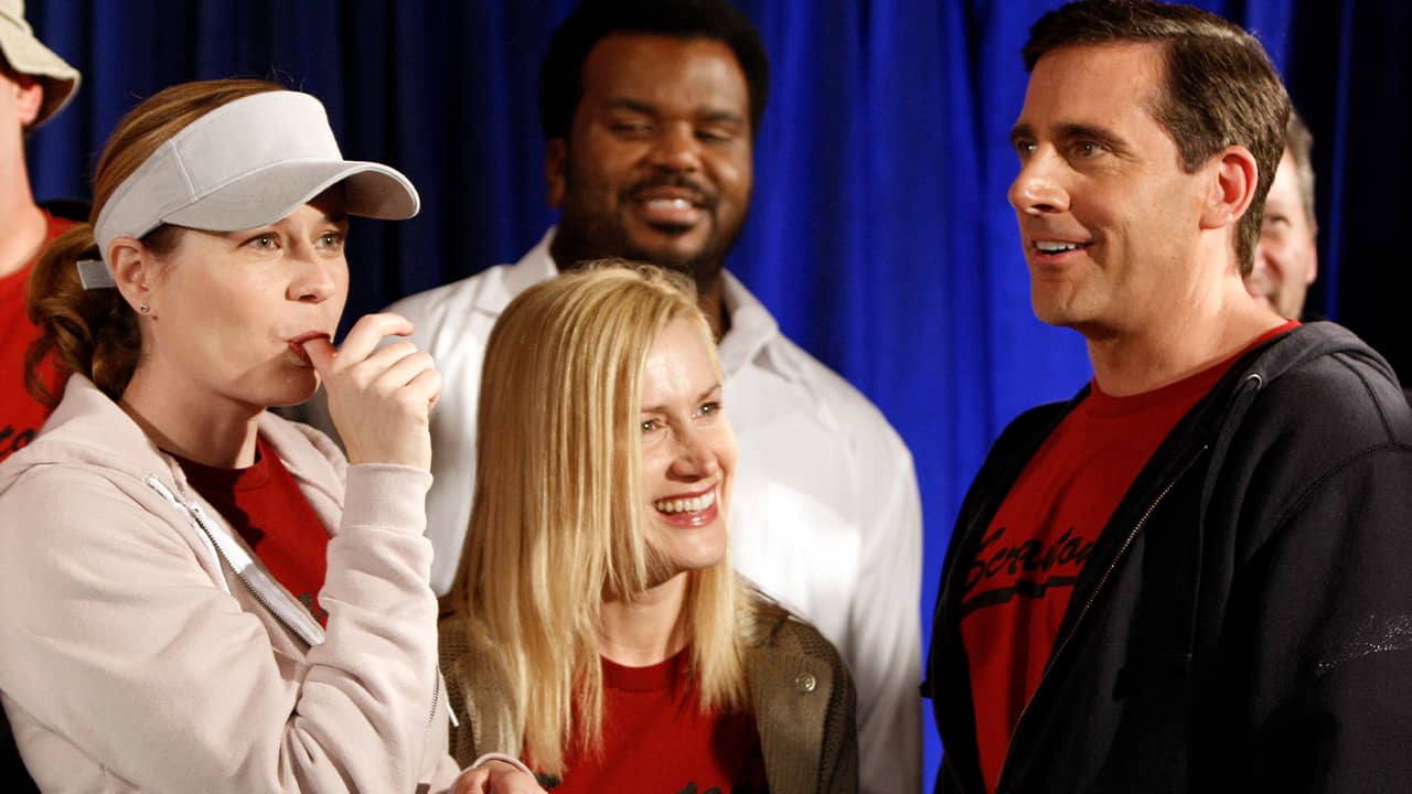 Photo of Jenna Fischer, Angela Kinsey, Craig Robinson, and Steve Carell