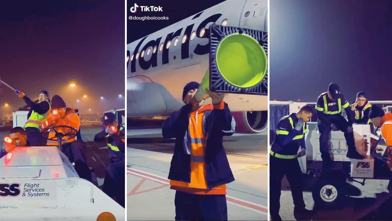 Screenshots of a TikTok video that was filmed at the Fresno Airport