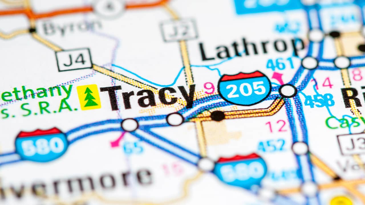 Photo of map showing Tracy, CA