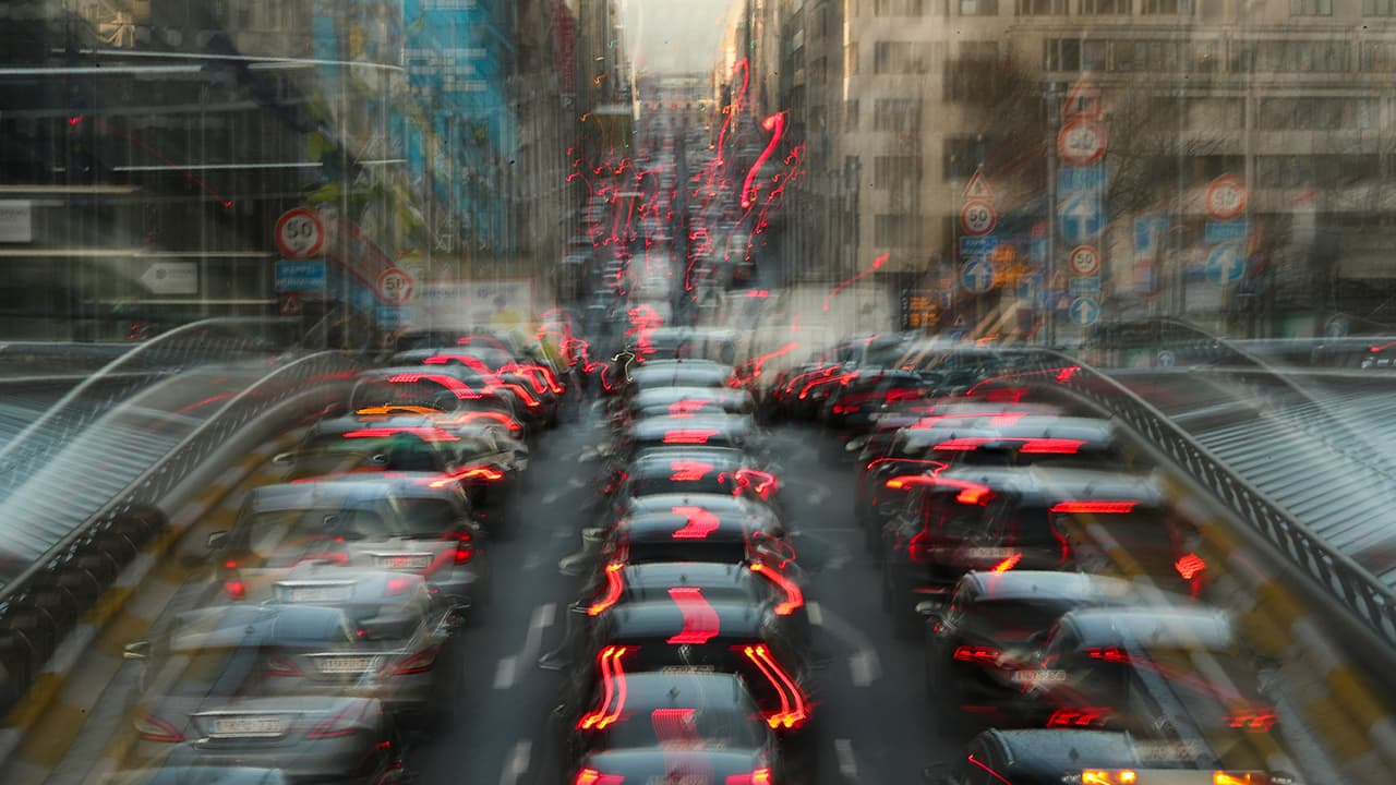 Photo of commuters backed up in traffic 