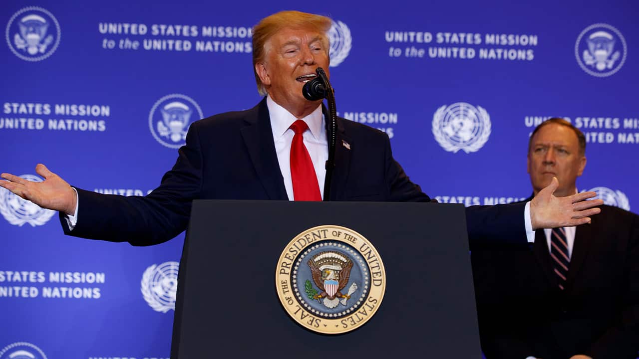 Photo of President Donald Trump at a news conference