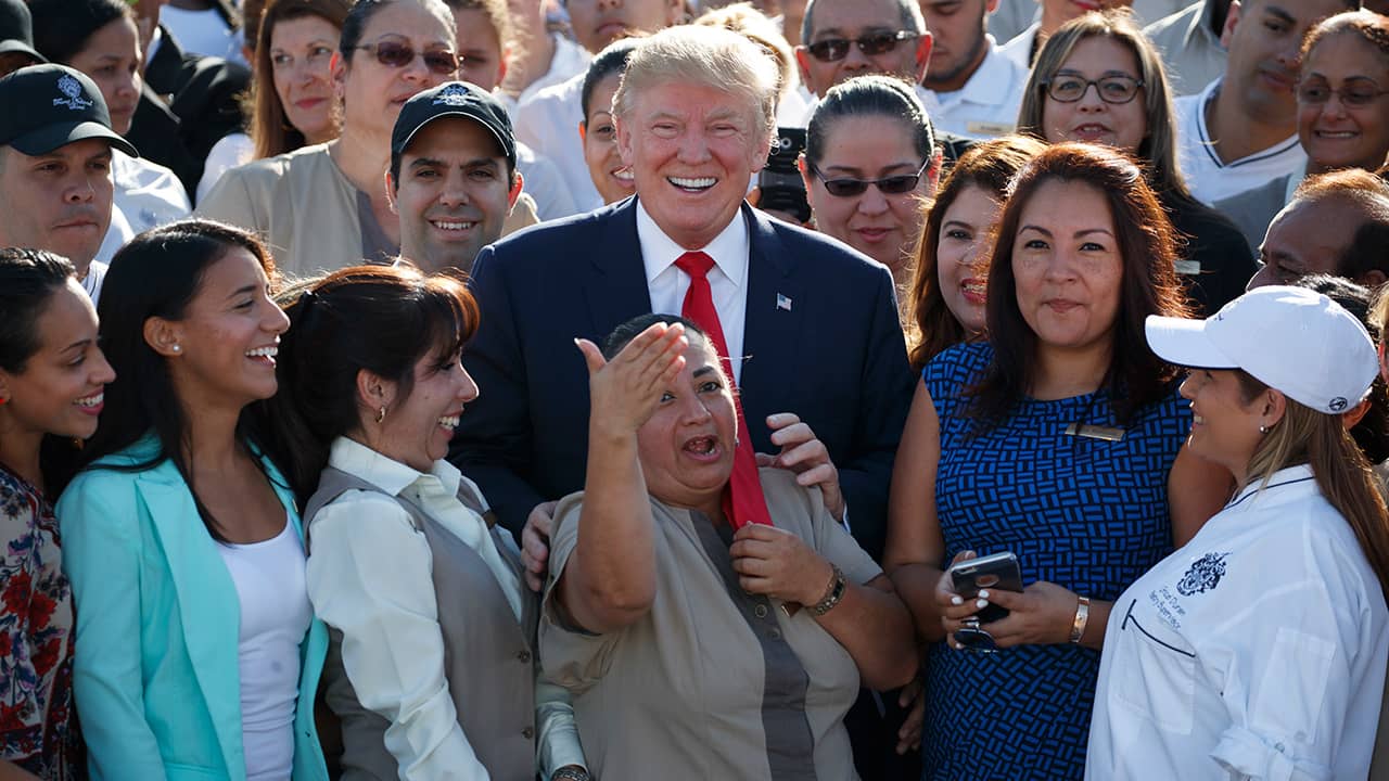 Photo of Donald Trump posing at a campaign event