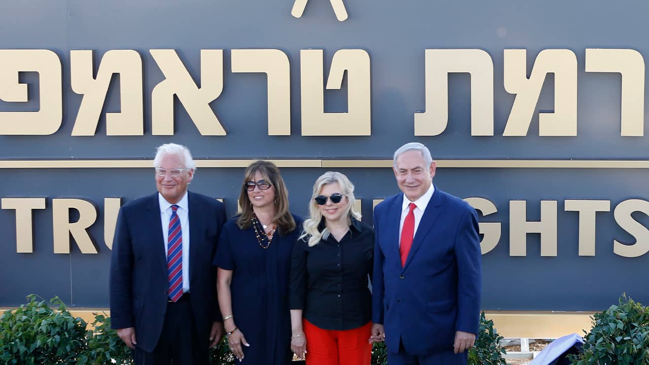 Photo of Israeli Prime Minister Benjamin Netanyahu, right, his wife Sara , United States Ambassador to Israel David Friedman, left, his wife Tammy
