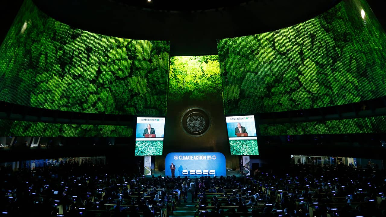 Photo of Secretary-General Antonio Guterres addressing the Climate Summit