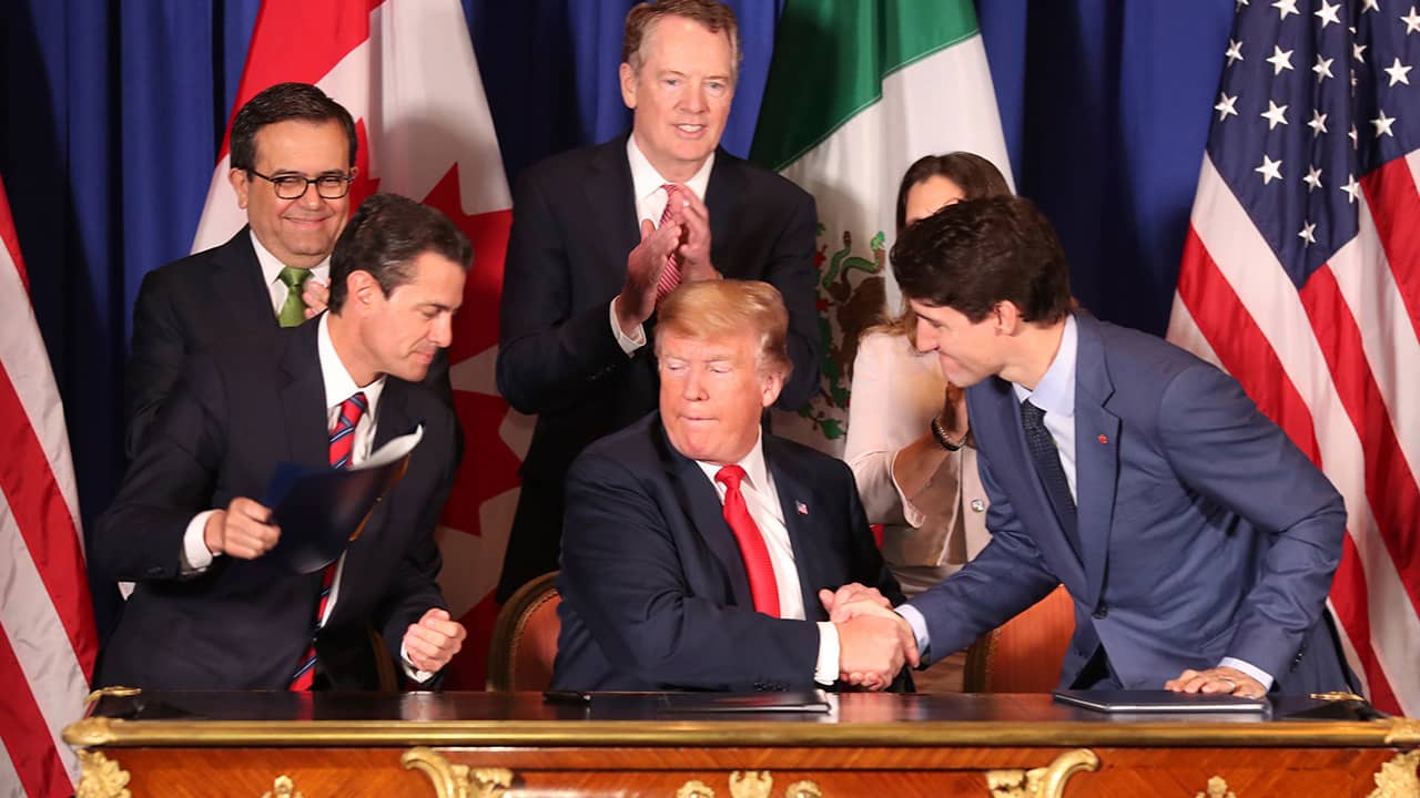Photo of President Donald Trump, Prime Minister Justin Trudeau, and Mexico's President Enrique Pena Nieto