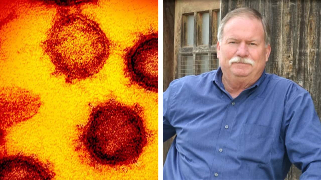 Side by side images of COVID image and Merced County Sheriff Vern Warnke