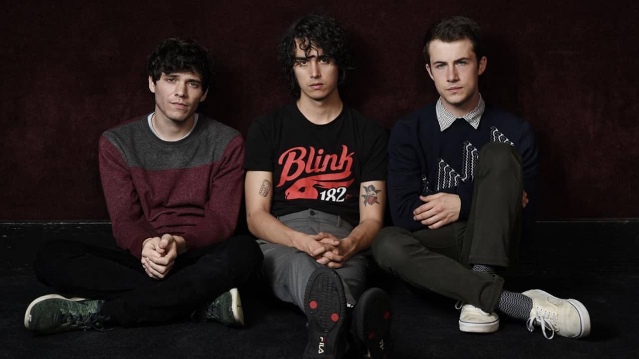Photo of Braeden Lemasters, left, Cole Preston, center, and Dylan Minnette of the indie rock band Wallows