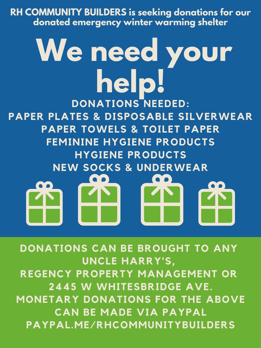 poster detailing the needs of the RHCB warming shelter