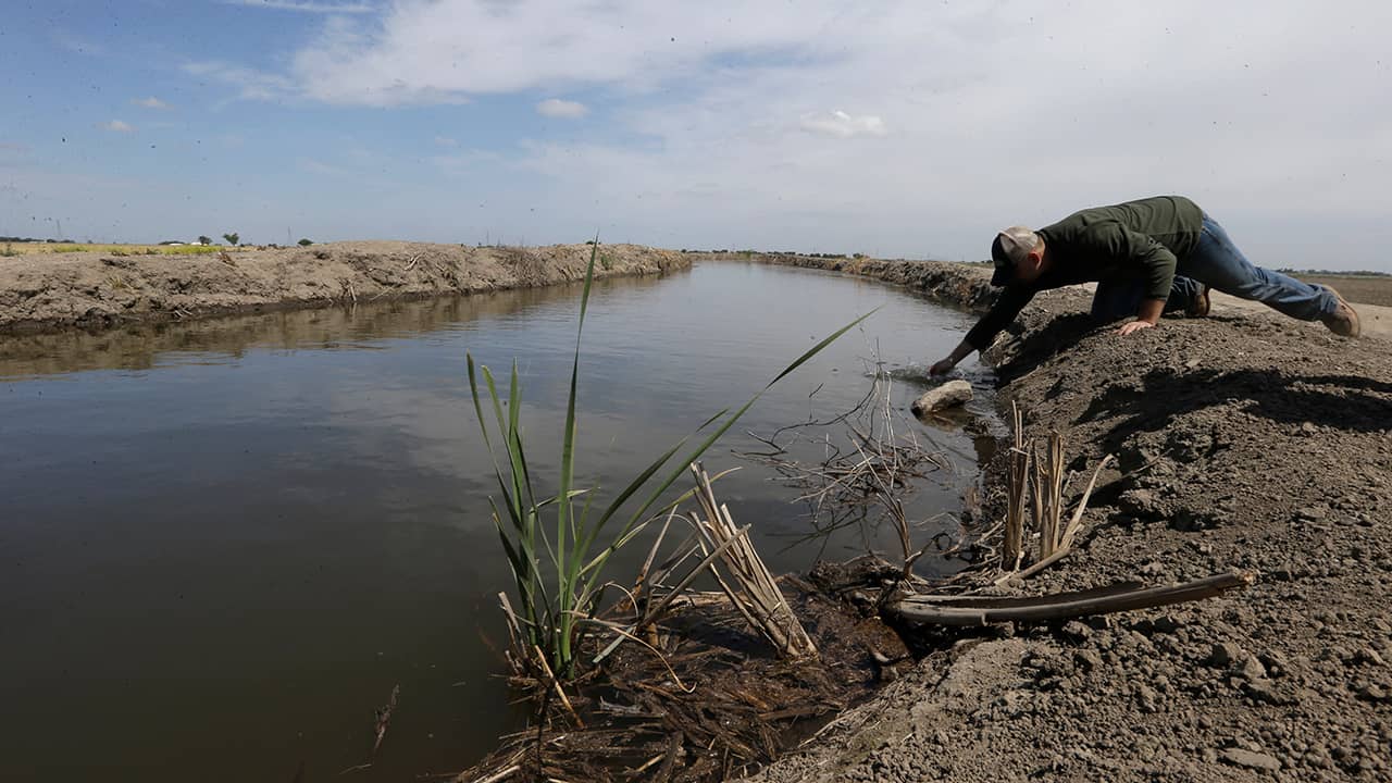 Photo of man drawing a water sample in Stockton, CA