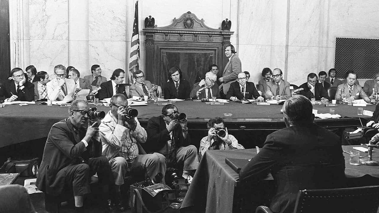 Photo of Senate Watergate Hearing Committee in 1973 