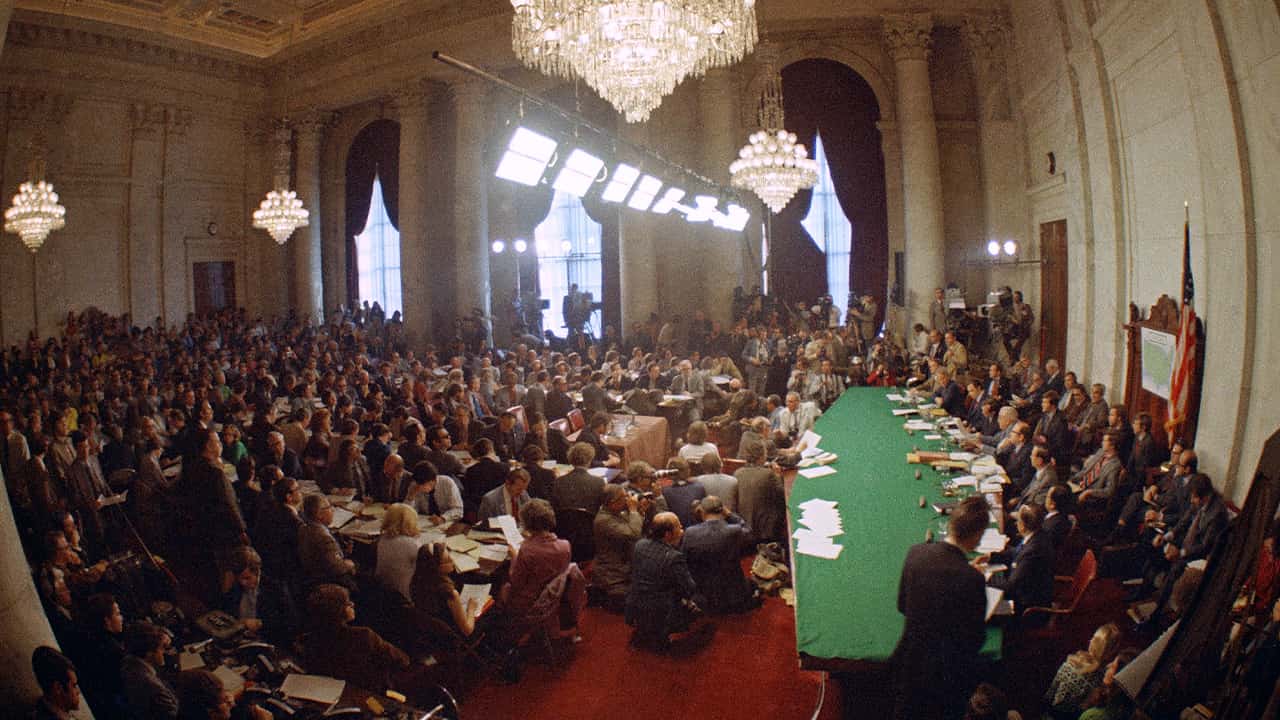 Photo of Senate Watergate Hearing Committee in 1973