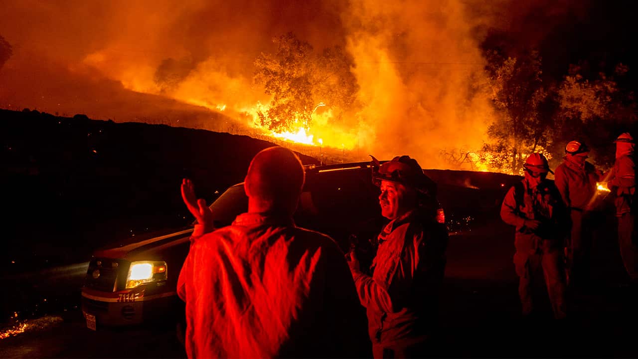 Photo of firefighters near the Kincade Fire 