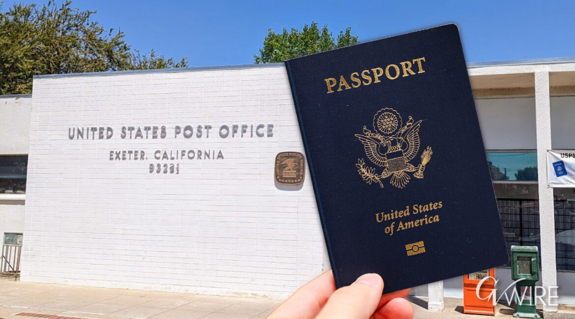 Composite image of Exeter Post Office and a passport