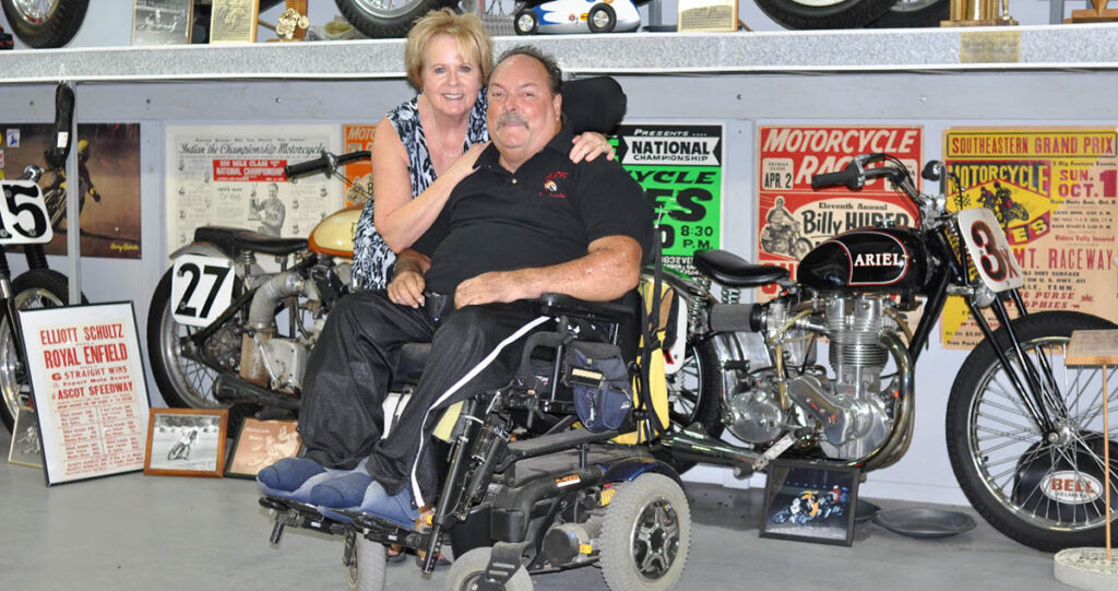 Kathy and Dan Rouit in the Clovis Flat Track Motorcycle Museum