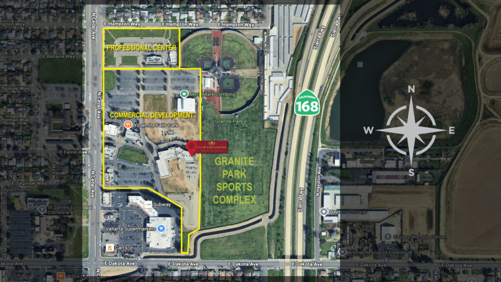Map of Area Occupied by Granite Park and Club One Casino in Fresno California