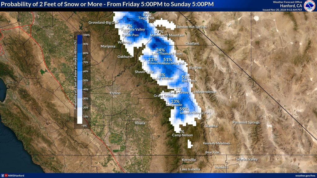 NWS Hanford Snow Map Nov. 20, 2024
