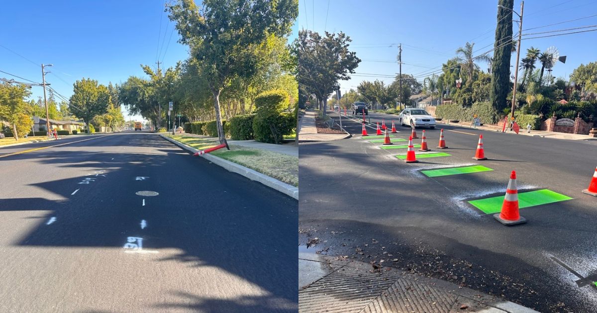 The bike lane on Palm Avenue in Fresno while it was under construction. (GV Wire)