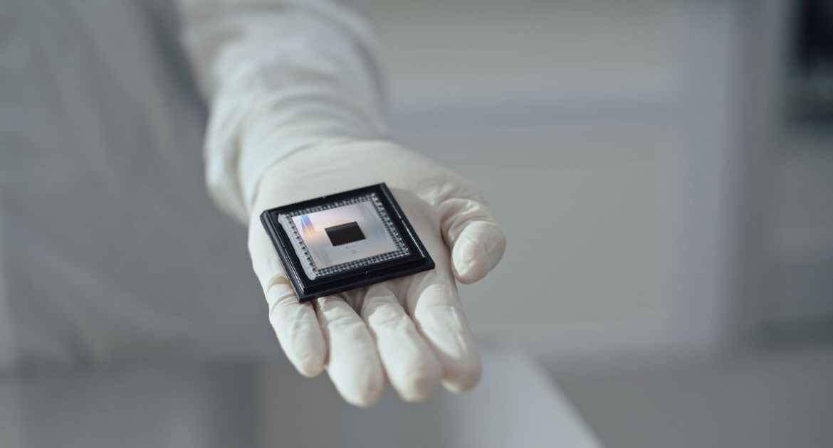 An undated image provided by Google Quantum AI of their quantum computer chip. Google unveiled a new quantum computer based on a chip called Willow that they say needs less than five minutes to perform a mathematical calculation that one of the world’s most powerful supercomputers could not complete in 10 septillion years, a length of time that exceeds the age of the known universe. (Google Quantum AI via The New York Times)