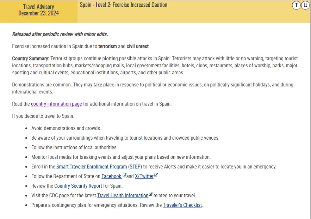 The Travel Advisory issued by the U.S. Department of State on Monday, December 23, 2024. (U.S. Department of State)