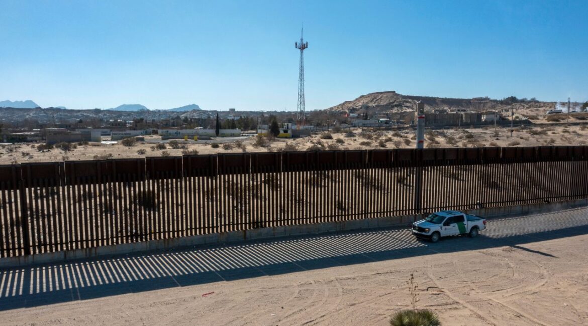 A Border Patrol truck rides along the border wall in Sunland Park, N.M., Tuesday, Jan. 21, 2025. (AP/Andres Leighton)