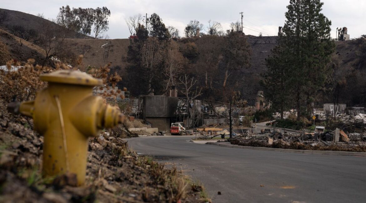 A fire hydrant that only has a 2.5 inch outlet, instead of the normal 4-inch outlet with higher water volume, in Palisades, Calif. on January 25, 2025. The White House on Sunday released an executive order by President Donald Trump that laid out a plan to exert the federal government’s role in California’s complex water management operations and claimed its authority to overrule state officials. (Erin Schaff/The New York Times)