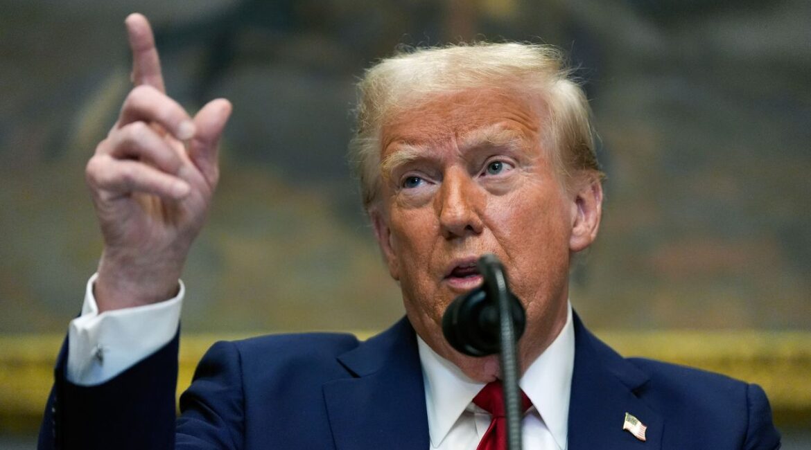 President Donald Trump speaks in the Roosevelt Room of the White House, Tuesday, Jan. 21, 2025, in Washington. (AP Photo/Julia Demaree Nikhinson)