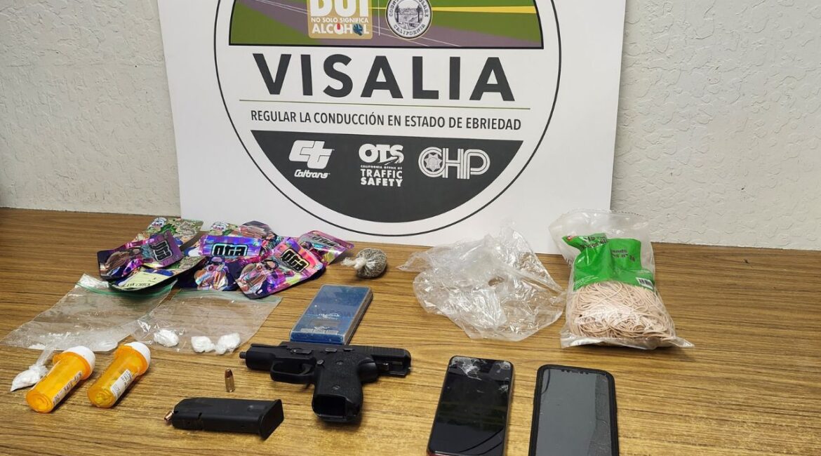 A driver on probation was arrested for DUI, drug possession, and firearm charges following a pursuit that started on State Route 198 and ended in Visalia. (CHP)