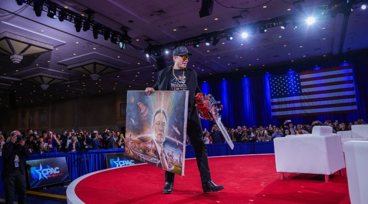 Elon Musk at the 2025 Conservative Political Action Conference at the Gaylord National Resort and Conference Center in National Harbor, Md., on Thursday, Feb. 20, 2025. A federal judge in Washington said on Monday, Feb. 24, that the way the Trump administration set up and has been running Musk’s so-called Department of Government Efficiency may violate the Constitution. (Eric Lee/The New York Times)