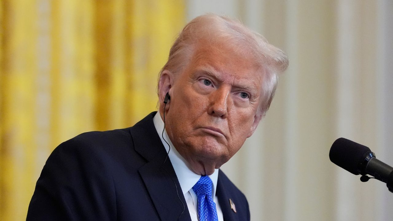 President Donald Trump listens during a news conference with Japanese Prime Minister Shigeru Ishiba in the East Room of the White House, Friday, Feb. 7, 2025, in Washington. (AP Photo/Alex Brandon)