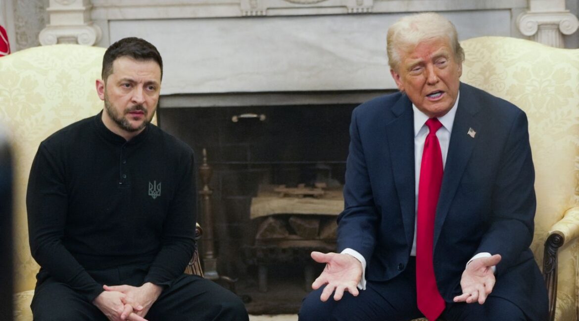 President Donald Trump, right, meets with Ukrainian President Volodymyr Zelenskyy in the Oval Office at the White House, Friday, Feb. 28, 2025, in Washington. (AP Photo/ Mystyslav Chernov)