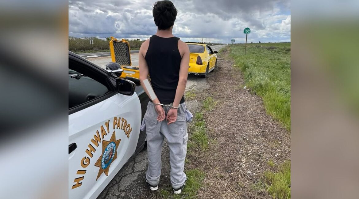 A 21-year-old driver was arrested for DUI after racing a Honda at speeds exceeding 100 mph on Highway 152 in Madera County. (CHP)