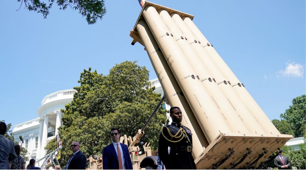 A Lockheed Martin Terminal High Altitude Area Defense (THAAD) missile interceptor is seen during the third annual "Made in America Product Showcase" on the South Lawn of the White House in Washington, U.S., July 15, 2019. (REUTERS/Kevin Lamarque/File Photo)